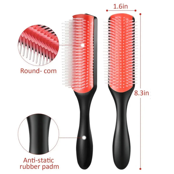 Hair Comb 9-Row Detangling Brush Rat Tail Styling Brush Straight Curly Wet Scalp Massage Women